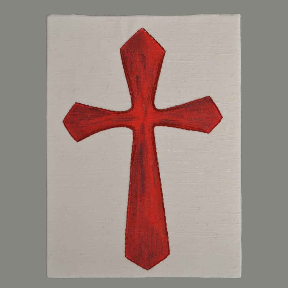 Kreuz rot handgestickt