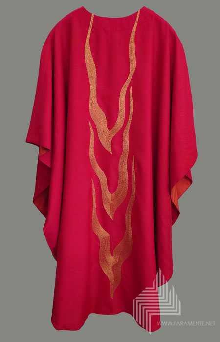 Gewand gewebt Handstickerei Hauptgewand Kasel Messgewand Ornat Priestergewand reine Seide Reinseidenfutter rot rote Kasel rotes Gewand Seide twist Festgewand