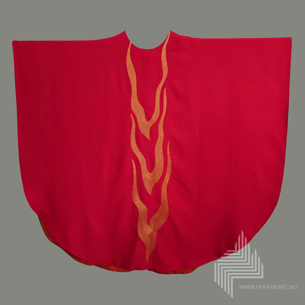 Gewand gewebt Handstickerei Hauptgewand Kasel Messgewand Ornat Priestergewand reine Seide Reinseidenfutter rot rote Kasel rotes Gewand Seide twist Festgewand