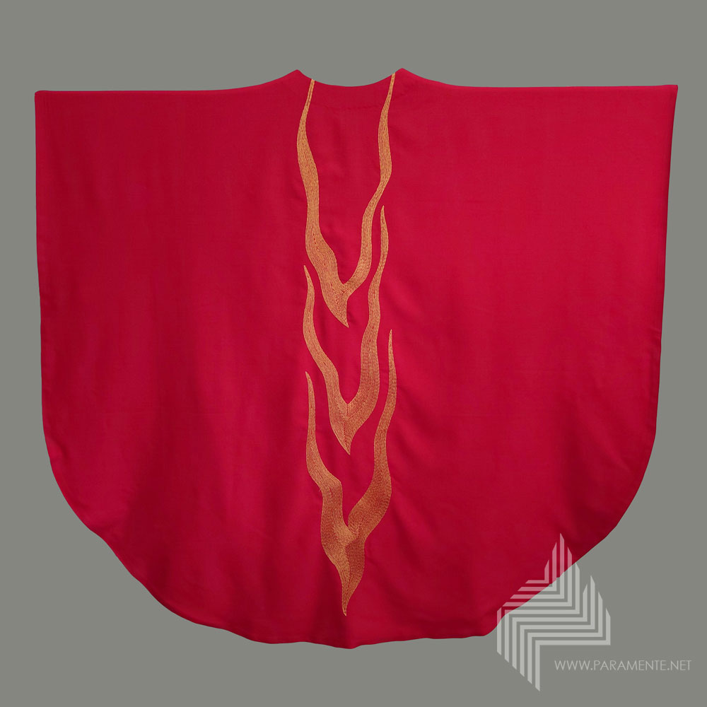 Gewand gewebt Handstickerei Hauptgewand Kasel Messgewand Ornat Priestergewand reine Seide Reinseidenfutter rot rote Kasel rotes Gewand Seide twist Festgewand