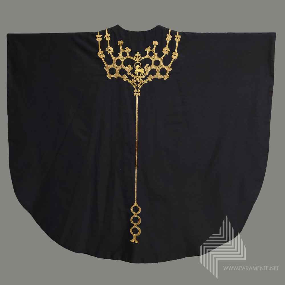 Claus Kilian Festgewand festornat Gewand Handstickerei Japangold Kasel Messgewand Ornat Priestergewand reine Seide Reinseidenfutter Shantungseide twist schwarz schwarzes Kasel schwarze Kasel schwarzes Messgewand Requiem