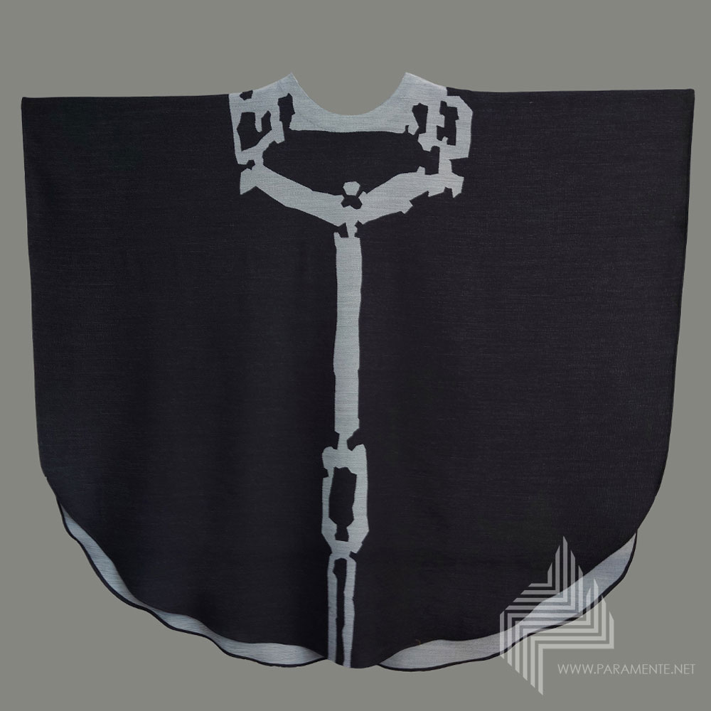 eingewebtes Motiv Festgewand Gewand gewebt Hauptgewand Jaquardgewebe Kasel Ludwig Schaffrath Messgewand Ornat Priestergewand reine Seide Schaffrath Seide schwarz schwarze Kasel schwarzes Messgewand
