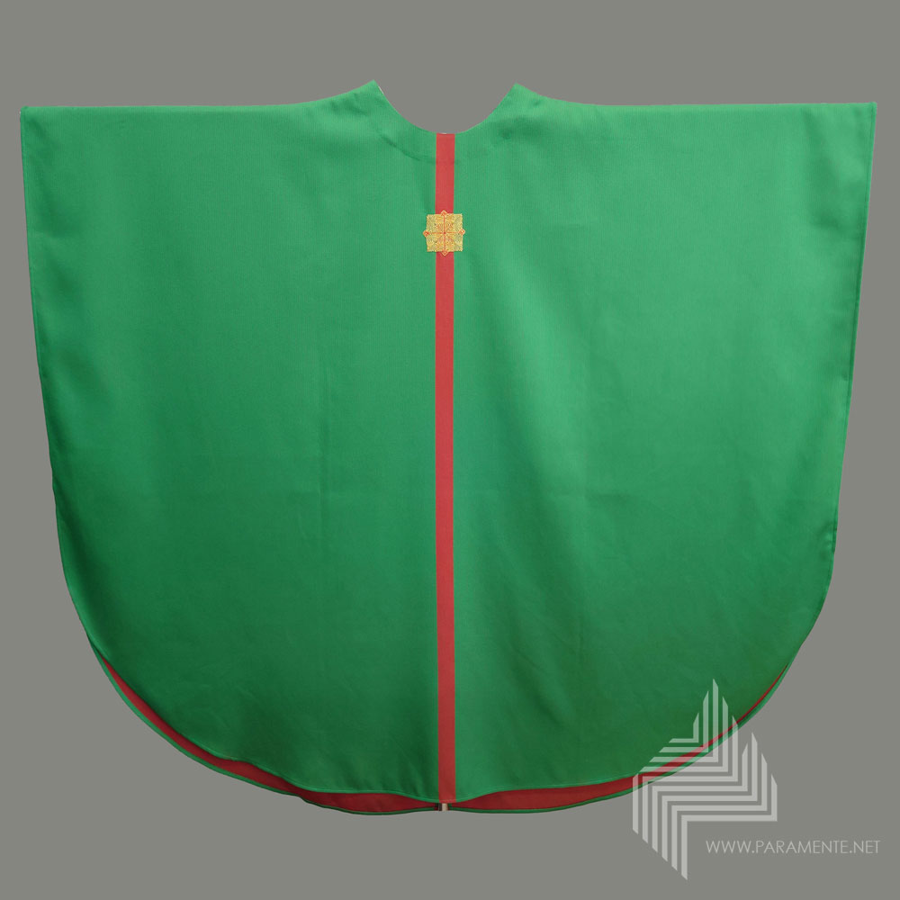 Claus Kilian eingewebtes Motiv Festgewand Gewand gewebt grün grüne Kasel Handstickerei Hauptgewand Japangold Kasel Kreuz Messgewand Ornat Priestergewand Seide Trevira/Seide