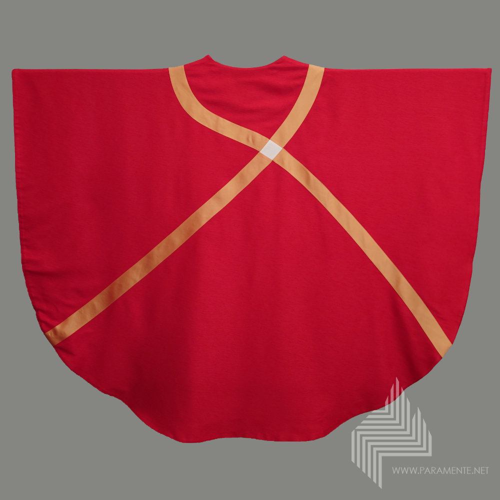 Applikationen Doupionseide Festgewand Gewand gewebt Hauptgewand Kasel Messgewand Ornat Priestergewand reine Seide Reinseidenfutter Seide weiß weiße Kasel weißes Gewand weißes messgewand andreas St. Andreas Trevira/Seide Wendekasel