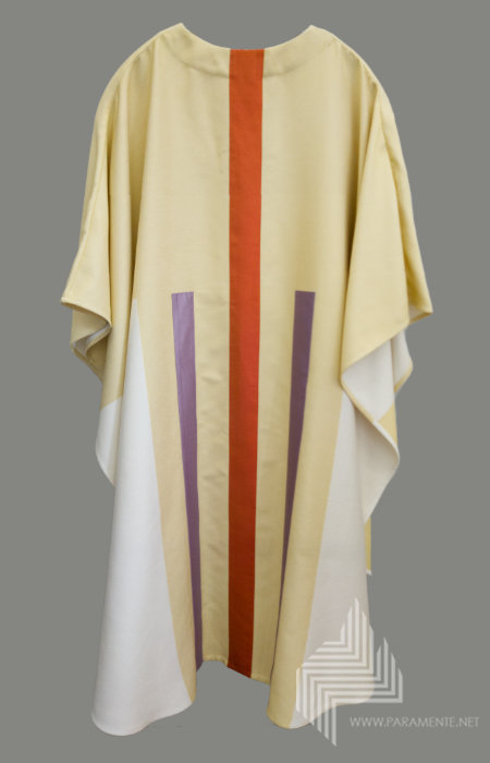 eingewebtes Motiv Festgewand Gewand gewebt Hauptgewand Kasel Messgewand Ornat Priestergewand reine Seide Seide weiß weiße Weiße kasel Applikation in reiner Seide