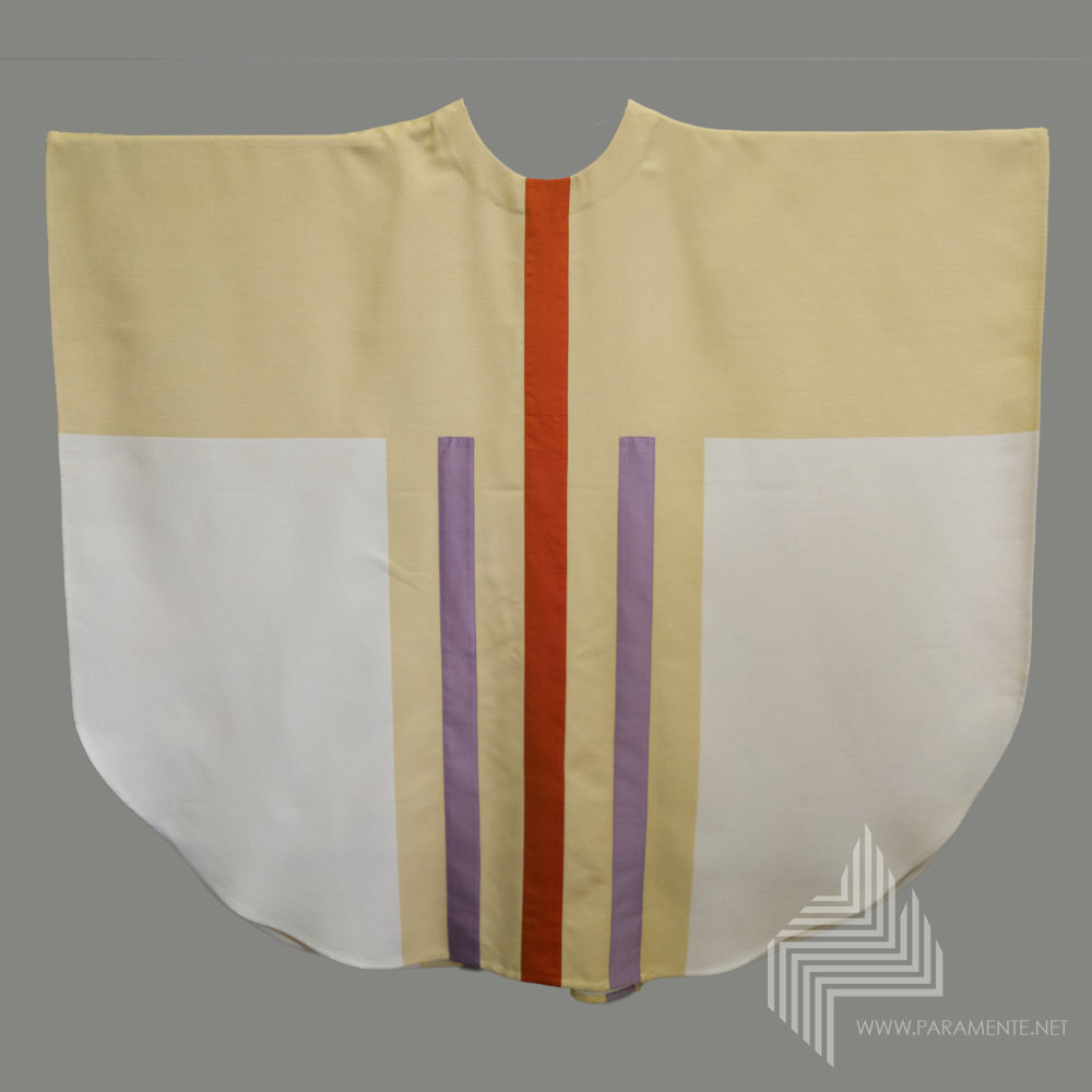 eingewebtes Motiv Festgewand Gewand gewebt Hauptgewand Kasel Messgewand Ornat Priestergewand reine Seide Seide weiß weiße Weiße kasel Applikation in reiner Seide