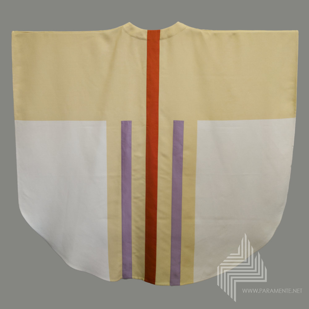 eingewebtes Motiv Festgewand Gewand gewebt Hauptgewand Kasel Messgewand Ornat Priestergewand reine Seide Seide weiß weiße Weiße kasel Applikation in reiner Seide