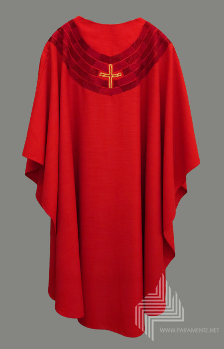 Claus Kilian Festgewand Gewand gewebt Handstickerei Hauptgewand Kasel Messgewand Priestergewand Reinseidenfutter twist rot rote Kasel rotes Messgewand