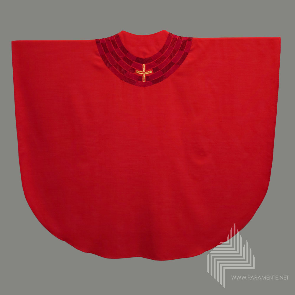 Claus Kilian Festgewand Gewand gewebt Handstickerei Hauptgewand Kasel Messgewand Priestergewand Reinseidenfutter twist rot rote Kasel rotes Messgewand