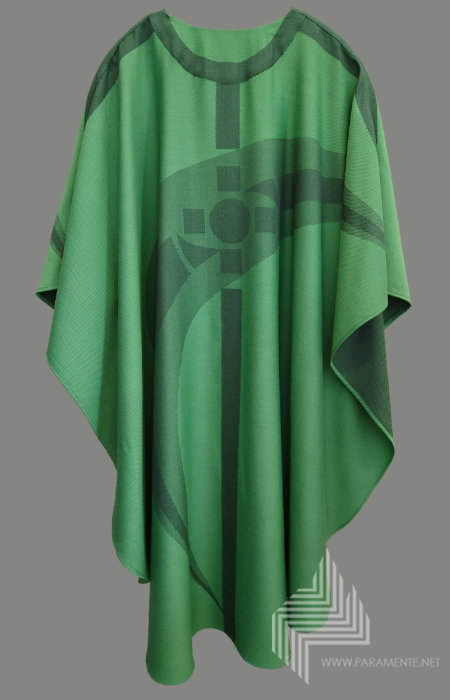 Claus Kilian eingewebtes Motiv Festgewand Gewand gewebt grün grüne Kasel Hauptgewand Jaquardgewebe Kasel Messgewand Ornat Priestergewand